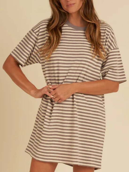 Rylee & Cru Dresses & Skirts - Rylee and Cru Charcoal Stripe Womens T-Shirt Dress Medium